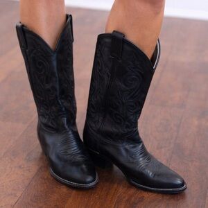 Justin Boots Black Leather Cowboy Boots